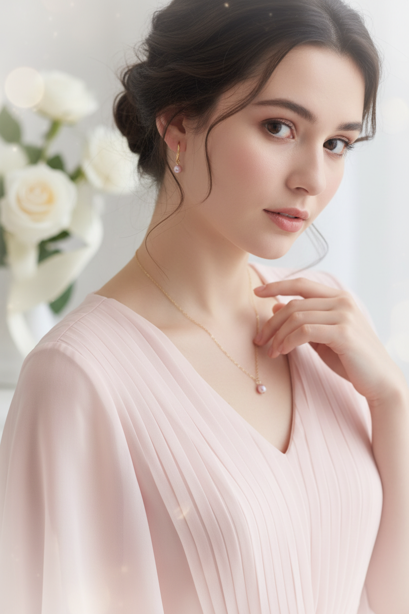 Petal Pink Pearl Bridesmaid Necklace Gift Set