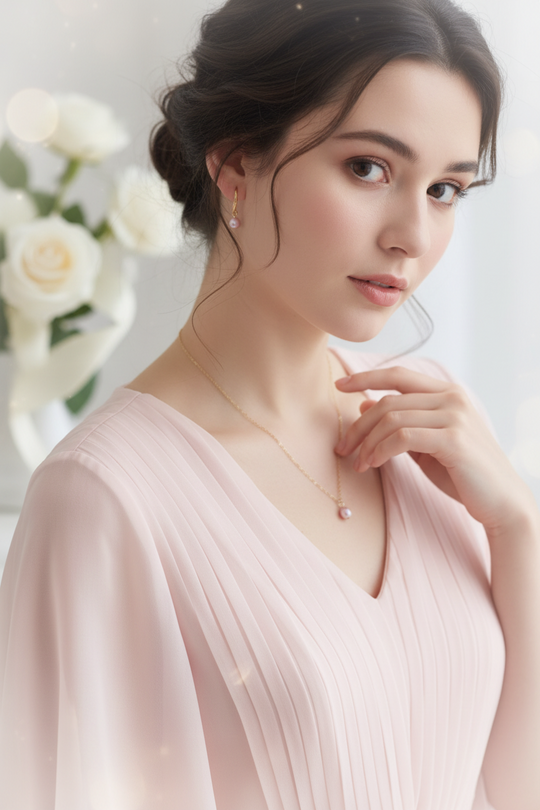 Petal Pink Pearl Bridesmaid Necklace Gift Set
