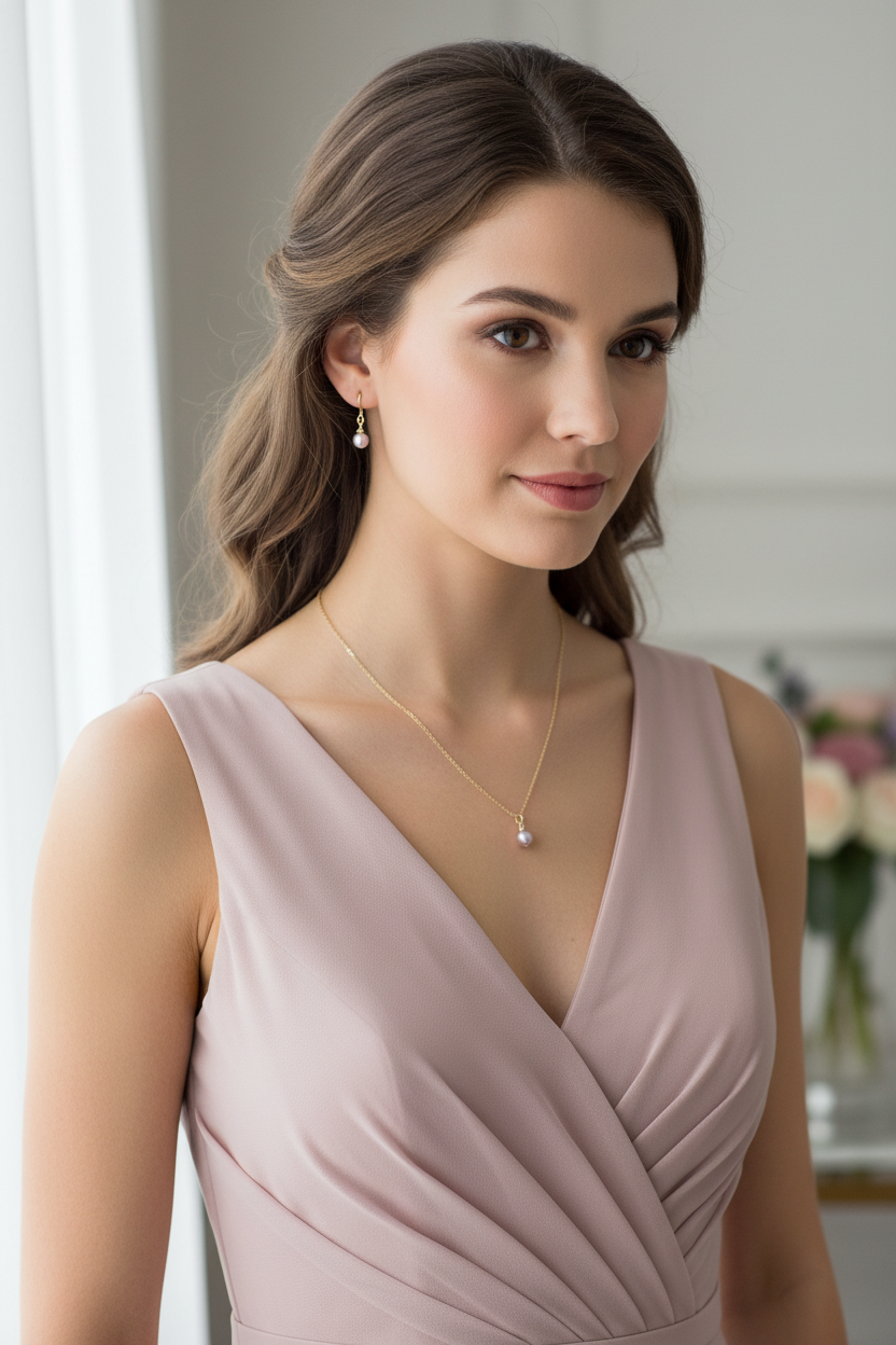 Pink Rose Pearl Bridesmaid Necklace Gift Set