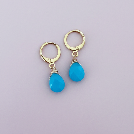 Aqua Blue Huggies Hoop Earrings