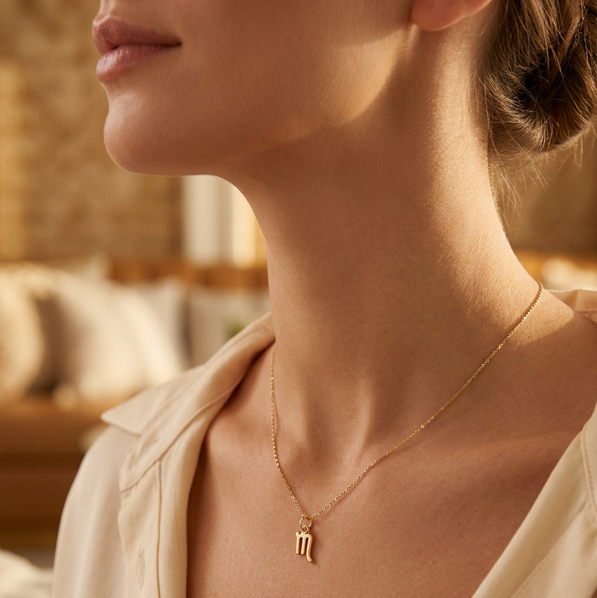 Scorpio Zodiac Symbol Gold Necklace