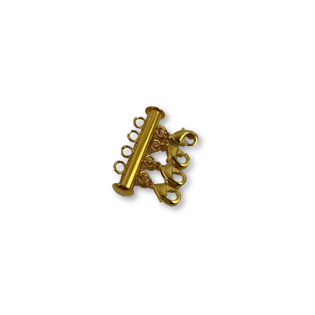 Gold Necklace Spacer Tube For Four Necklaces, our necklace spacer lets you layer up to four necklaces without tangling. It features four small gold-plated lobster clasps 