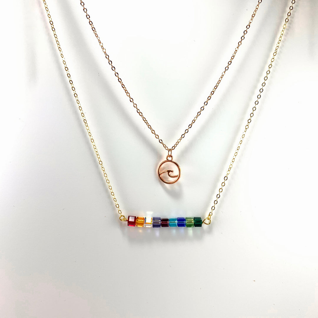 Rainbow Crystal Cube Bar Necklace Custom Color Jewelry, is an effortlessly gorgeous and minimalist necklace that will become a daily staple. P