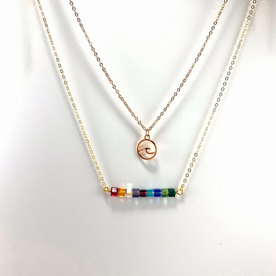 Rainbow Crystal Cube Bar Necklace Custom Color Jewelry, is an effortlessly gorgeous and minimalist necklace that will become a daily staple. P