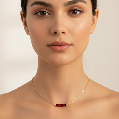 Red Crystal Cube Bar Necklace