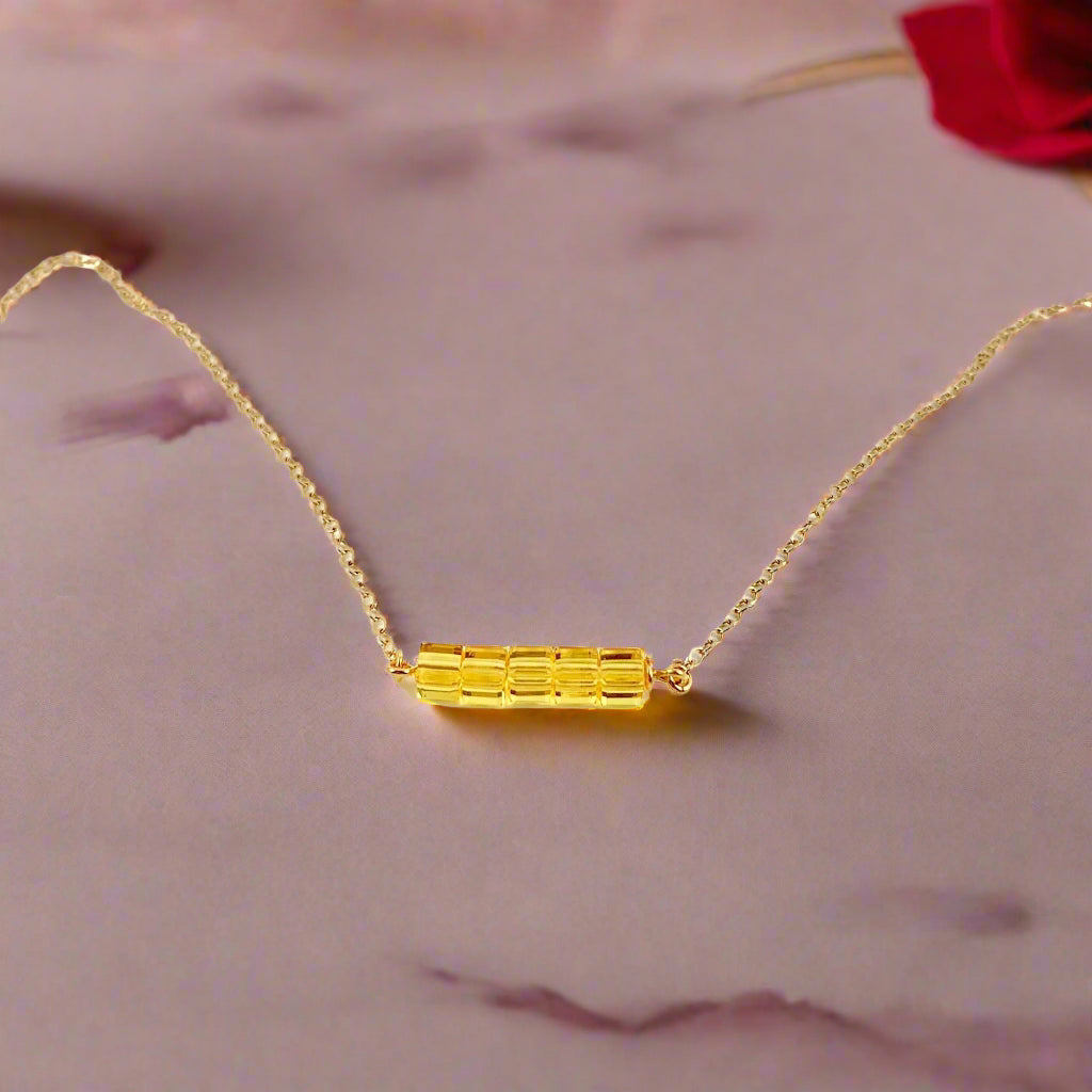 Citrine Yellow Crystal Cube Bar Necklace Charm Necklace, is an effortlessly gorgeous and minimalist necklace that will become a daily staple. 