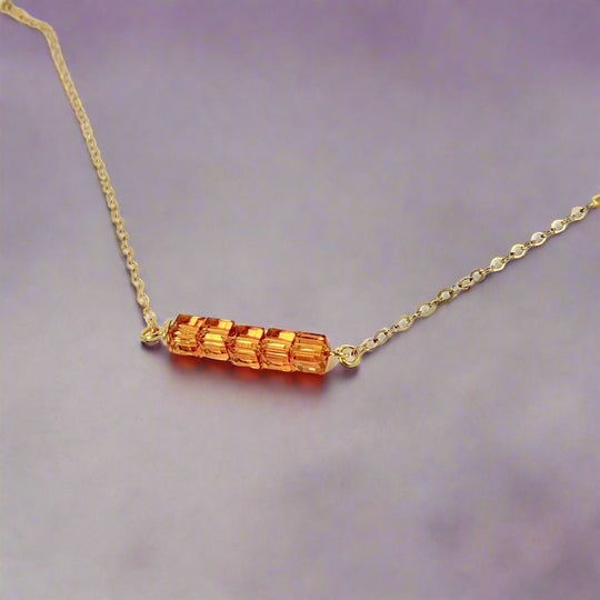 Topaz Orange Crystal Cube Bar Necklace Charm Jewelry is an effortlessly gorgeous and minimalist necklace that will become a daily staple. 