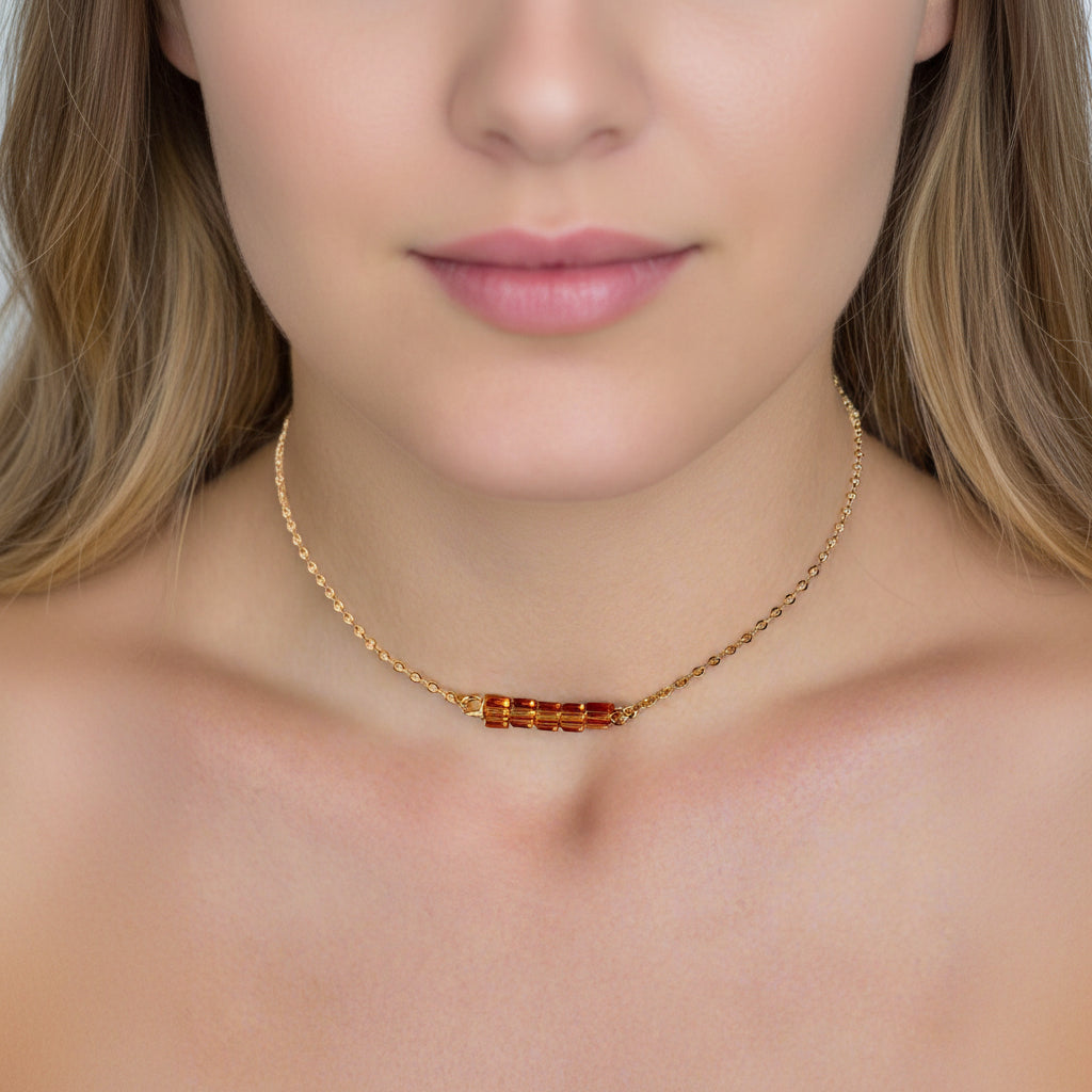 Topaz Orange Crystal Cube Bar Necklace Charm Jewelry is an effortlessly gorgeous and minimalist necklace that will become a daily staple. 
