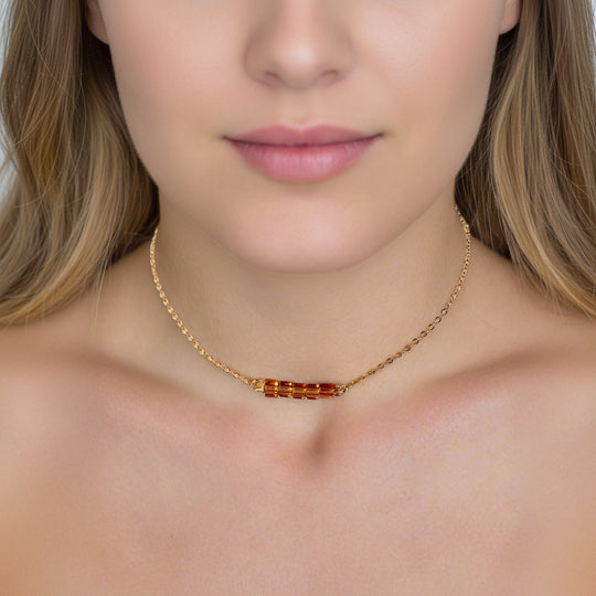 Topaz Orange Crystal Cube Bar Necklace Charm Jewelry is an effortlessly gorgeous and minimalist necklace that will become a daily staple. 