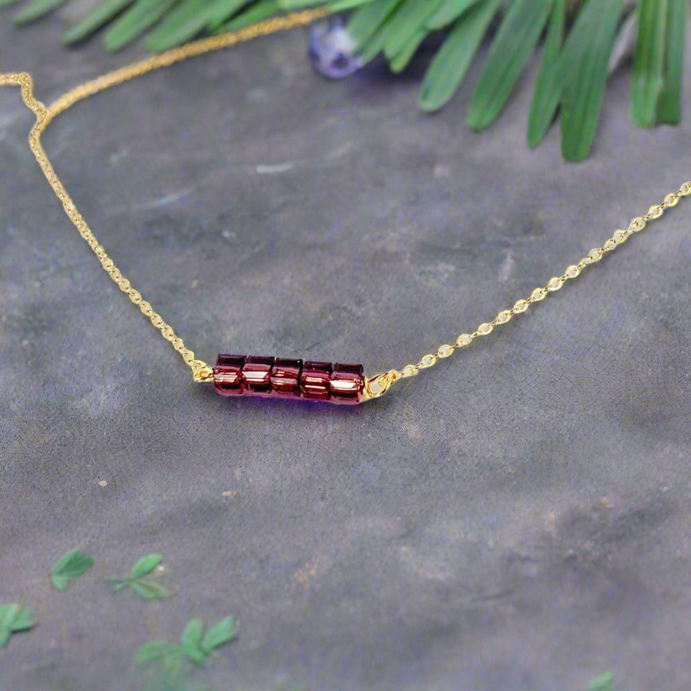 Purple Amethyst Color Crystal Cube Bar Necklace,