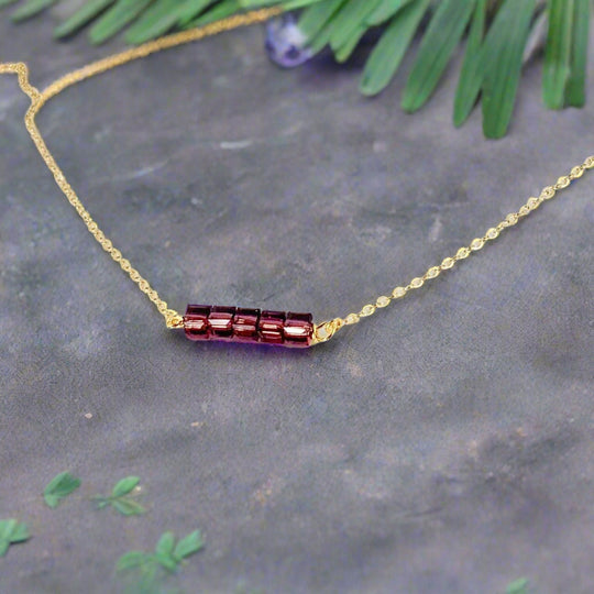 Purple Amethyst Color Crystal Cube Bar Necklace,