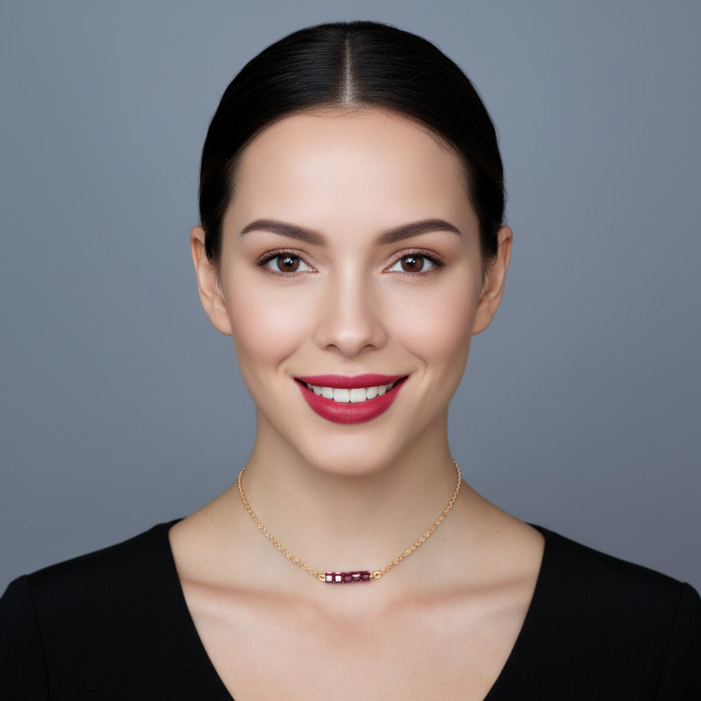 Purple Amethyst Color Crystal Cube Bar Necklace,