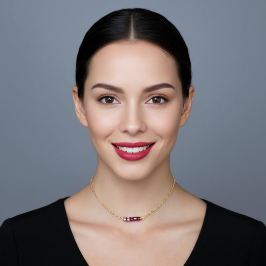Purple Amethyst Color Crystal Cube Bar Necklace,