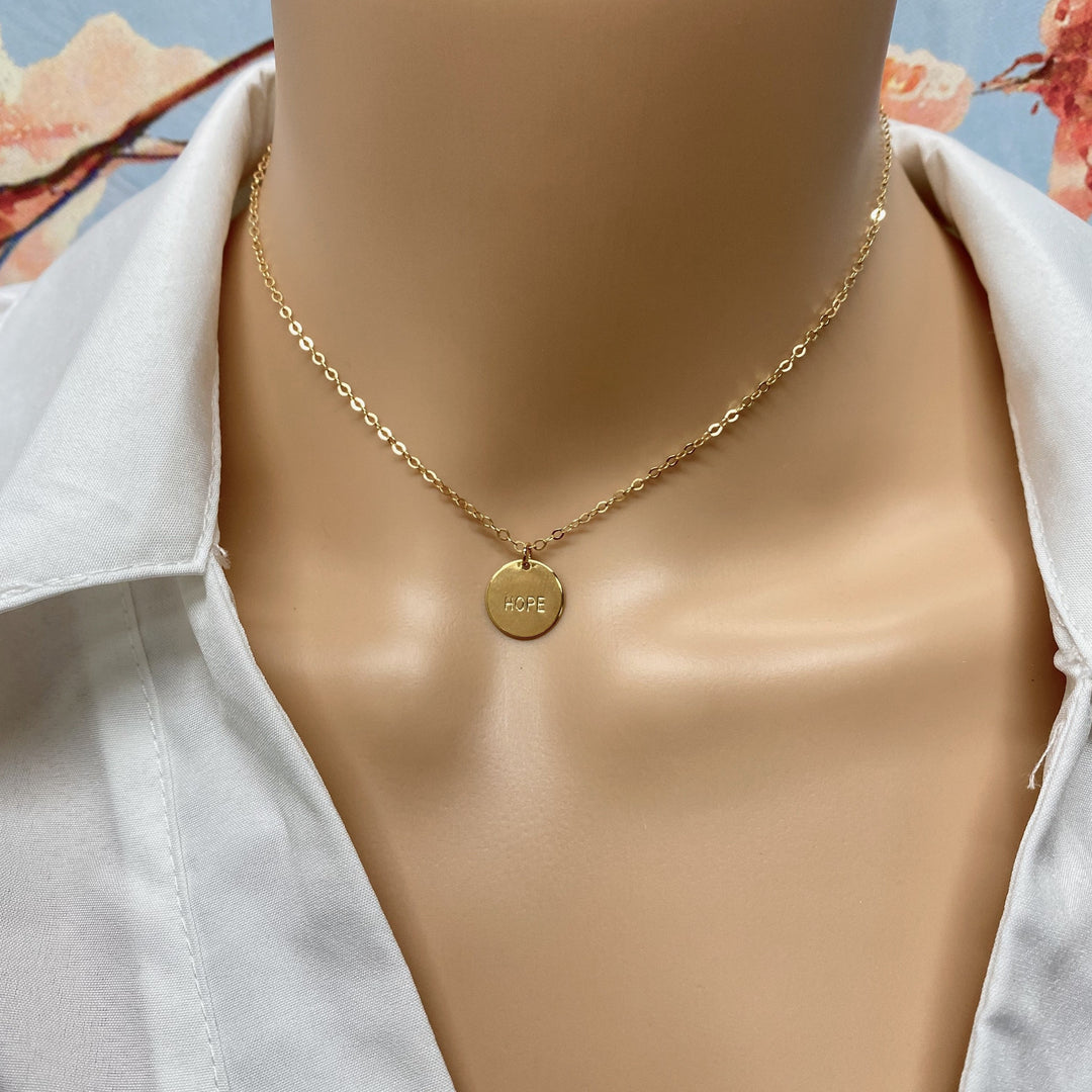 Gold Hand Stamped HOPE Necklace, Looking for a little daily reminder? This hand stamped HOPE necklace is your new go-to piece