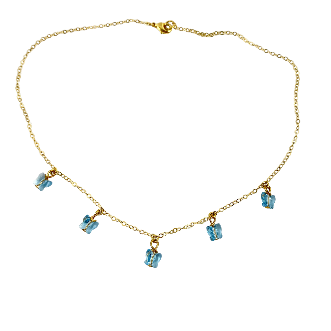 Sea Blue Butterfly Choker Necklace, Add a touch of charm with the Sea Blue Butterfly Choker Necklace, a delightful chain of crystal butterflies crafted 