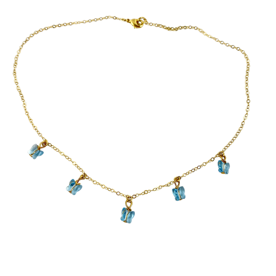 Sea Blue Butterfly Choker Necklace, Add a touch of charm with the Sea Blue Butterfly Choker Necklace, a delightful chain of crystal butterflies crafted 