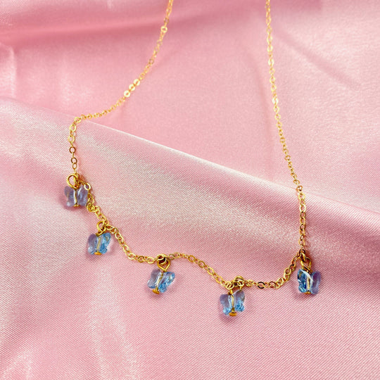 Sea Blue Butterfly Choker Necklace, Add a touch of charm with the Sea Blue Butterfly Choker Necklace, a delightful chain of crystal butterflies crafted 