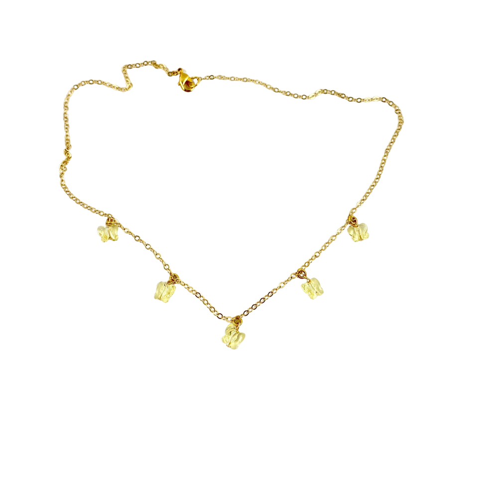 Citrine Yellow Butterfly Choker Necklace, Add a touch of charm with the Citrine Yellow Butterfly Choker Necklace, a delightful chain of crystal butterflies