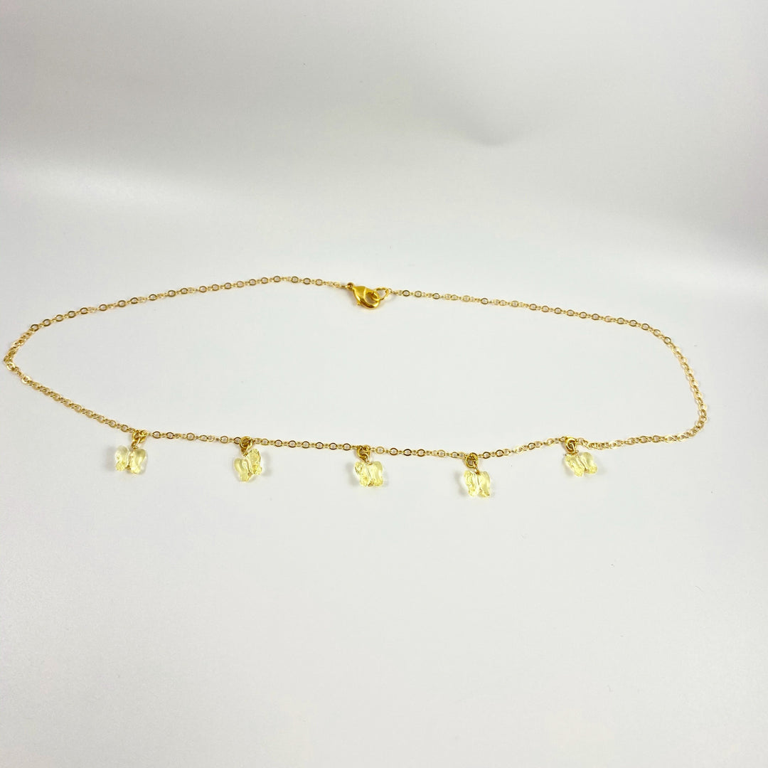 Citrine Yellow Butterfly Choker Necklace, Add a touch of charm with the Citrine Yellow Butterfly Choker Necklace, a delightful chain of crystal butterflies