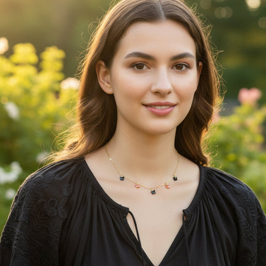 Black & Astral Pink Crystal Butterfly Choker Necklace, Add a touch of charm with the Black & Astral Pink Butterfly Choker Necklace, a delightful chain of crystal butterflies 