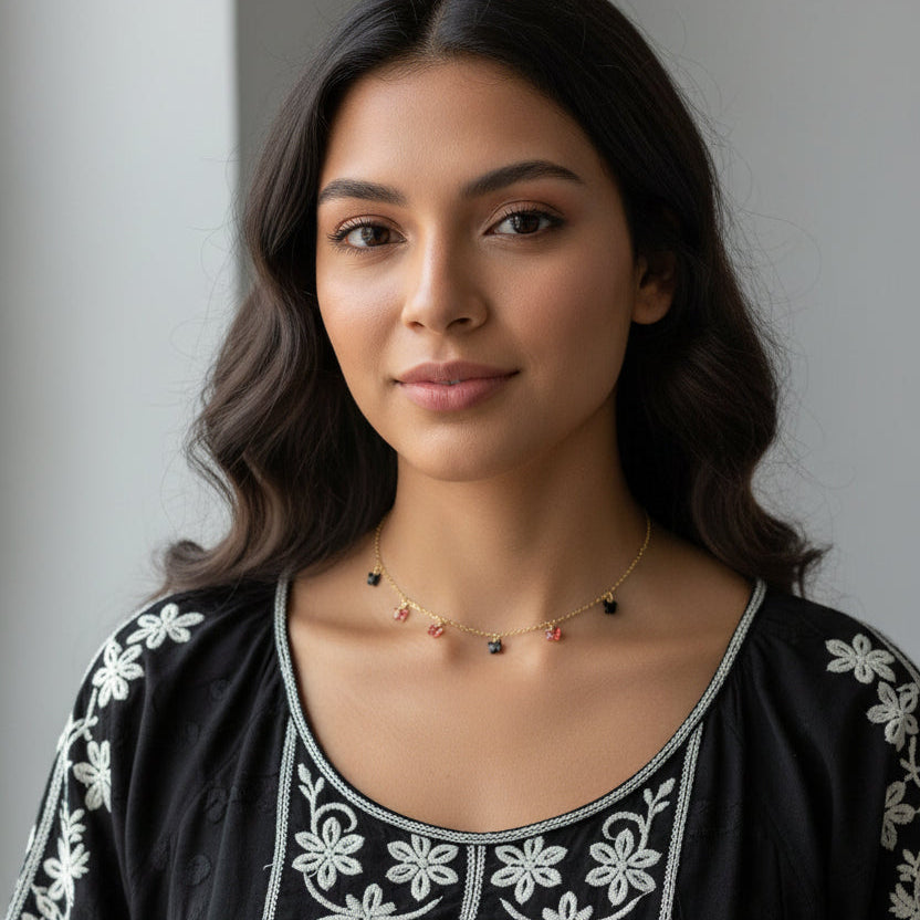 Black & Astral Pink Crystal Butterfly Choker Necklace, Add a touch of charm with the Black & Astral Pink Butterfly Choker Necklace, a delightful chain of crystal butterflies 