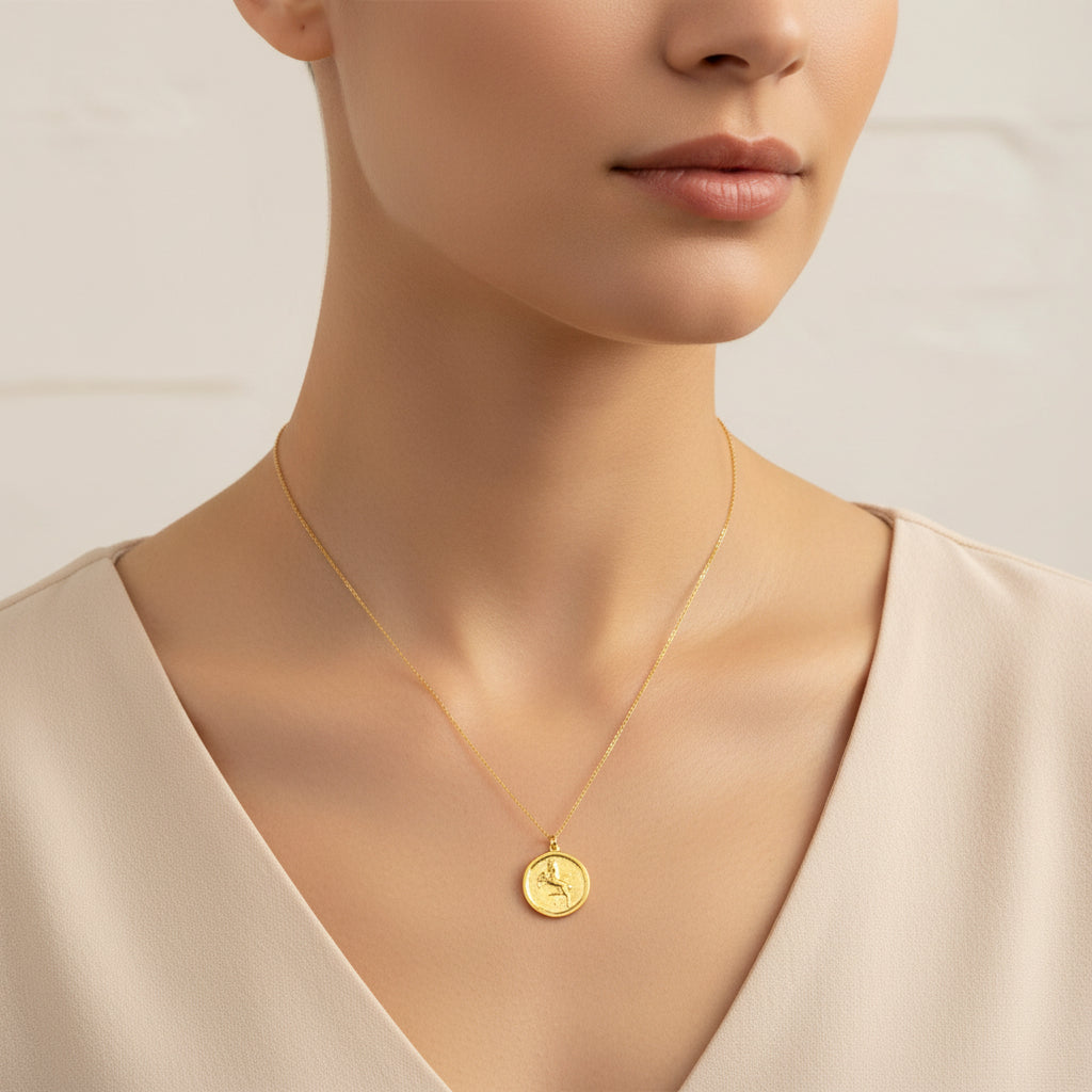 Aries Zodiac Sign Gold Necklace, this hand crafted Aries Zodiac Sign Necklace features a 14K gold-filled chain and an 18K vermeil gold charm.