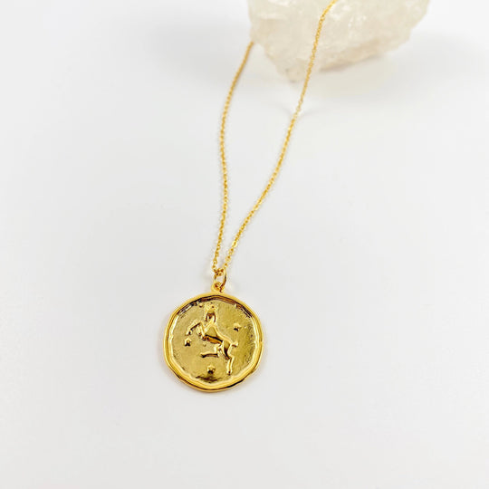 Aries Zodiac Sign Gold Necklace, this hand crafted Aries Zodiac Sign Necklace features a 14K gold-filled chain and an 18K vermeil gold charm.