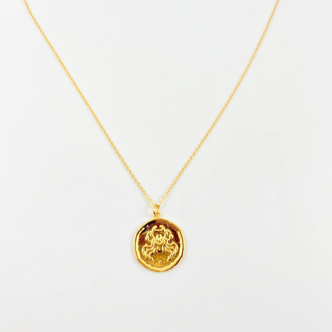 Cancer Zodiac Sign Gold Necklace, this hand crafted Cancer Zodiac Sign Necklace features a 14K gold-filled chain and an 18K vermeil gold charm.