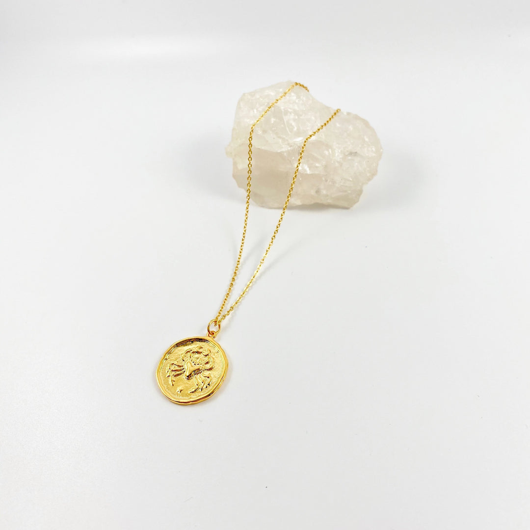 Cancer Zodiac Sign Gold Necklace, this hand crafted Cancer Zodiac Sign Necklace features a 14K gold-filled chain and an 18K vermeil gold charm.