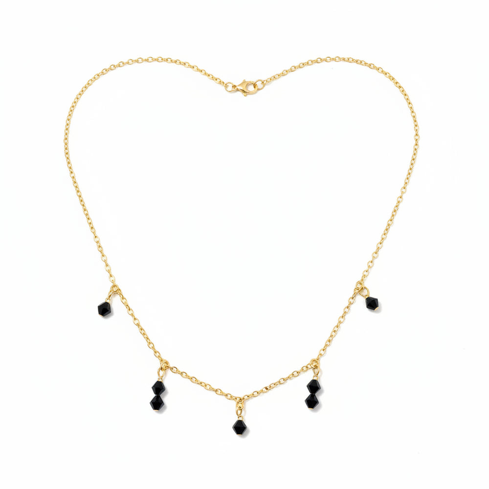 Black Crystal Choker Necklace, hand made with facetted petite crystals, wire wrapped on 14k gold filled chain, completed with a 14k gold filled lobster clasp