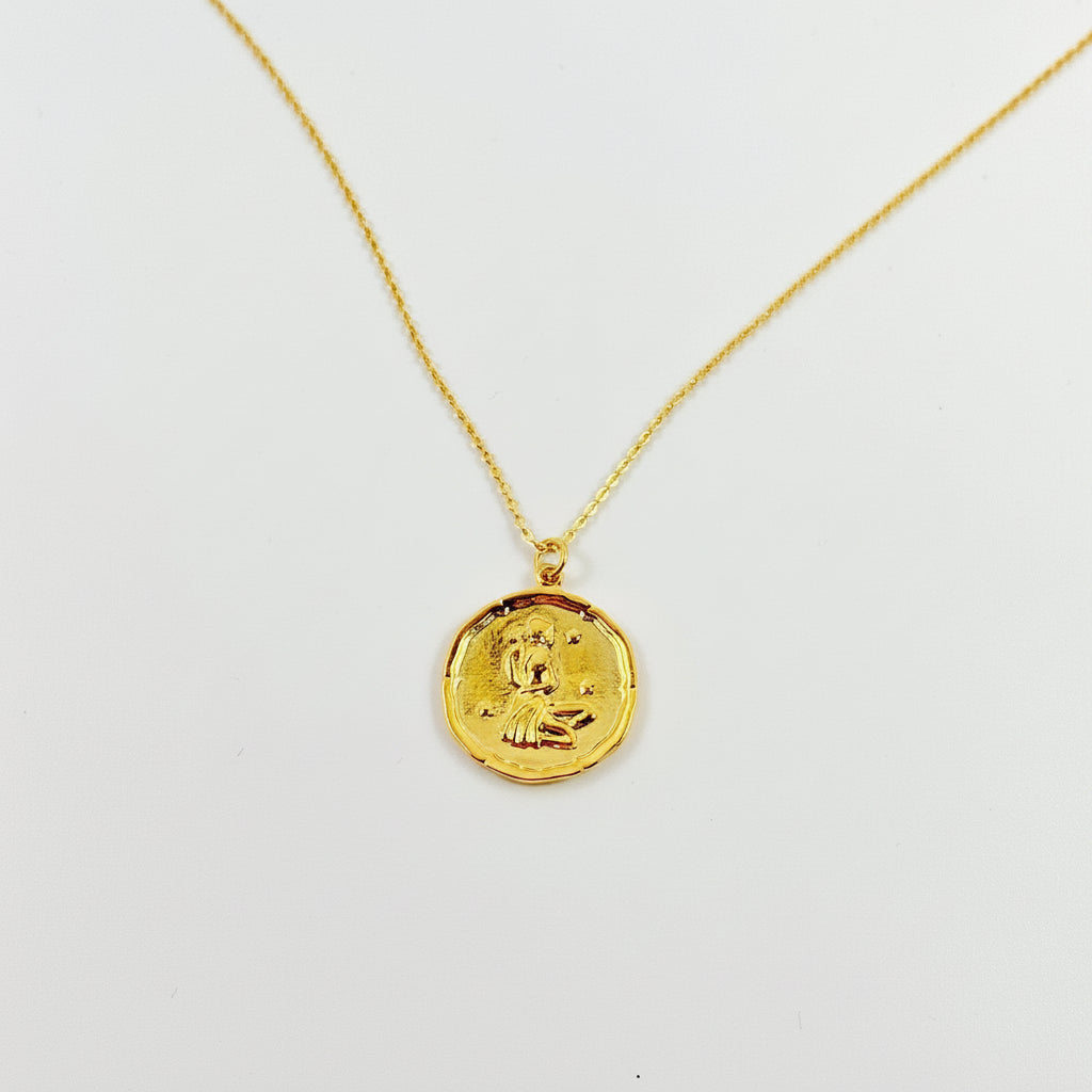 Virgo Zodiac Sign Gold Necklace, this hand crafted Virgo Zodiac sign Necklace features a 14K gold-filled chain and an 18K vermeil gold charm. 