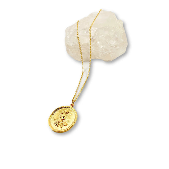 Virgo Zodiac Sign Gold Necklace, this hand crafted Virgo Zodiac sign Necklace features a 14K gold-filled chain and an 18K vermeil gold charm. 