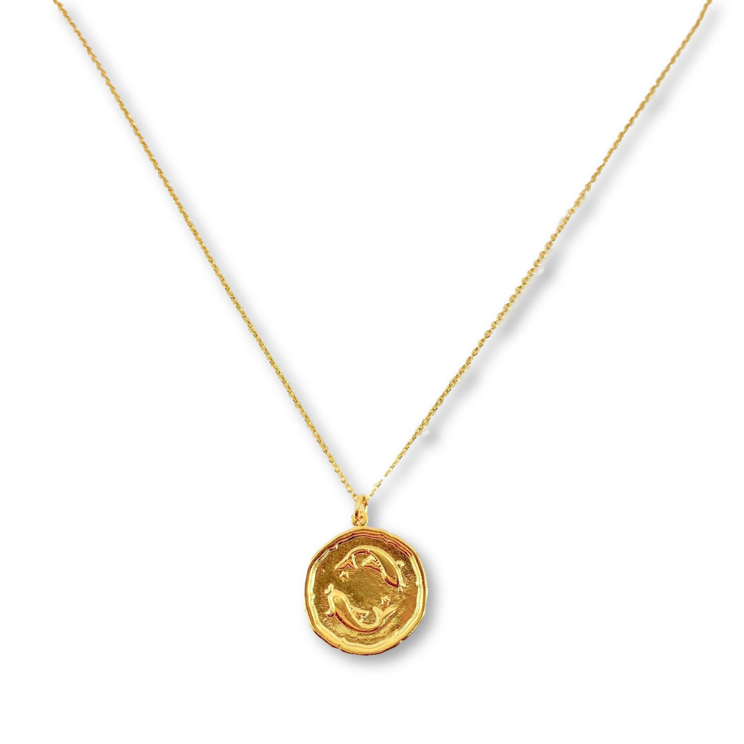 Pisces Zodiac Sign Gold Necklace, this hand crafted Pisces Zodiac Sign Necklace features a 14K gold-filled chain and an 18K vermeil gold charm