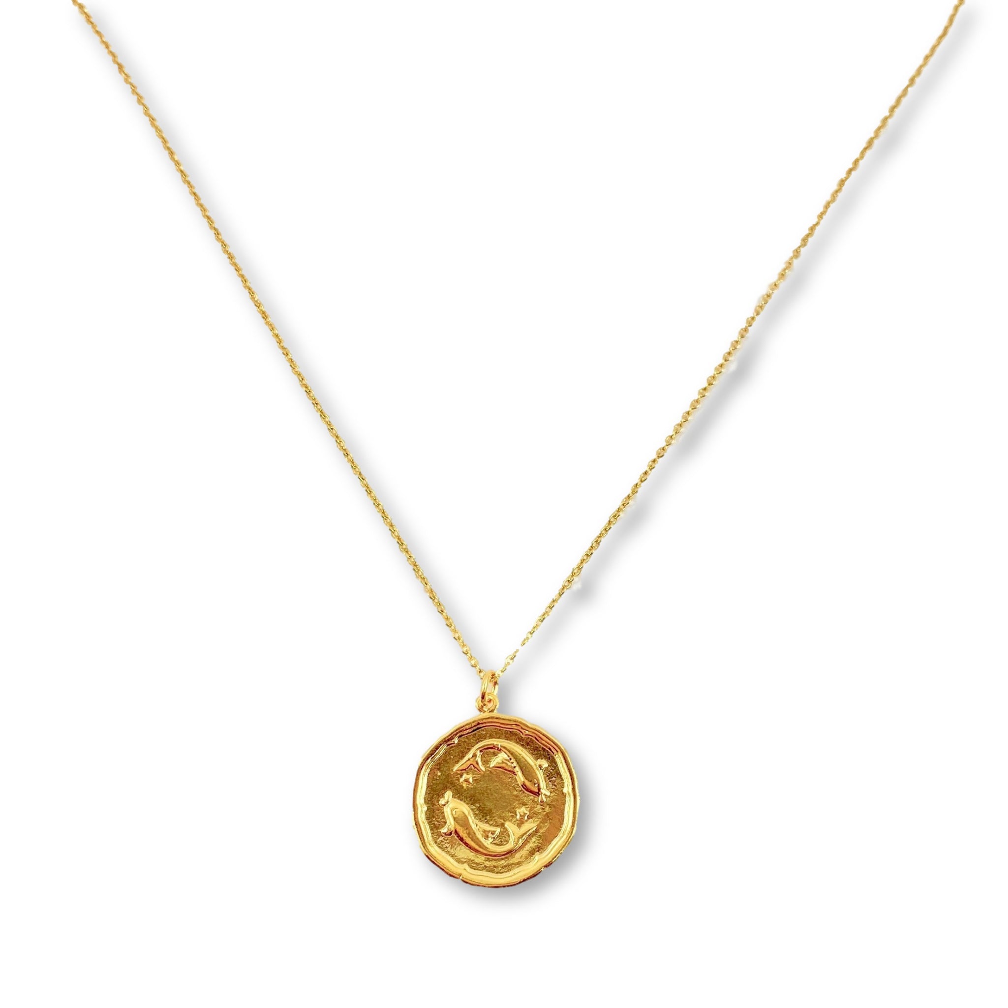 Pisces Zodiac Sign Gold Necklace, this hand crafted Pisces Zodiac Sign Necklace features a 14K gold-filled chain and an 18K vermeil gold charm