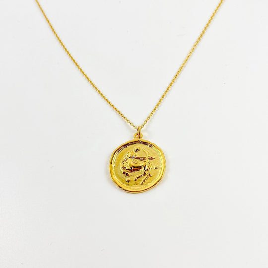 Sagittarius Zodiac Sign Gold Necklace, this hand crafted Sagittarius Zodiac Disk Necklace features a 14K gold-filled chain and an 18K vermeil gold charm. A personal gift, sweet & petite treasure.