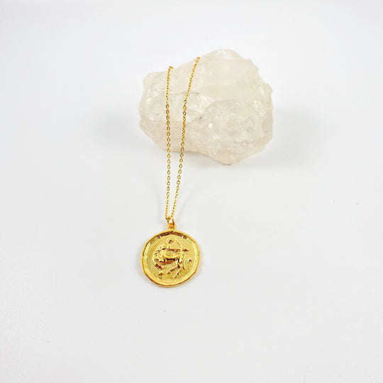 Sagittarius Zodiac Sign Gold Necklace, this hand crafted Sagittarius Zodiac Disk Necklace features a 14K gold-filled chain and an 18K vermeil gold charm. A personal gift, sweet & petite treasure.