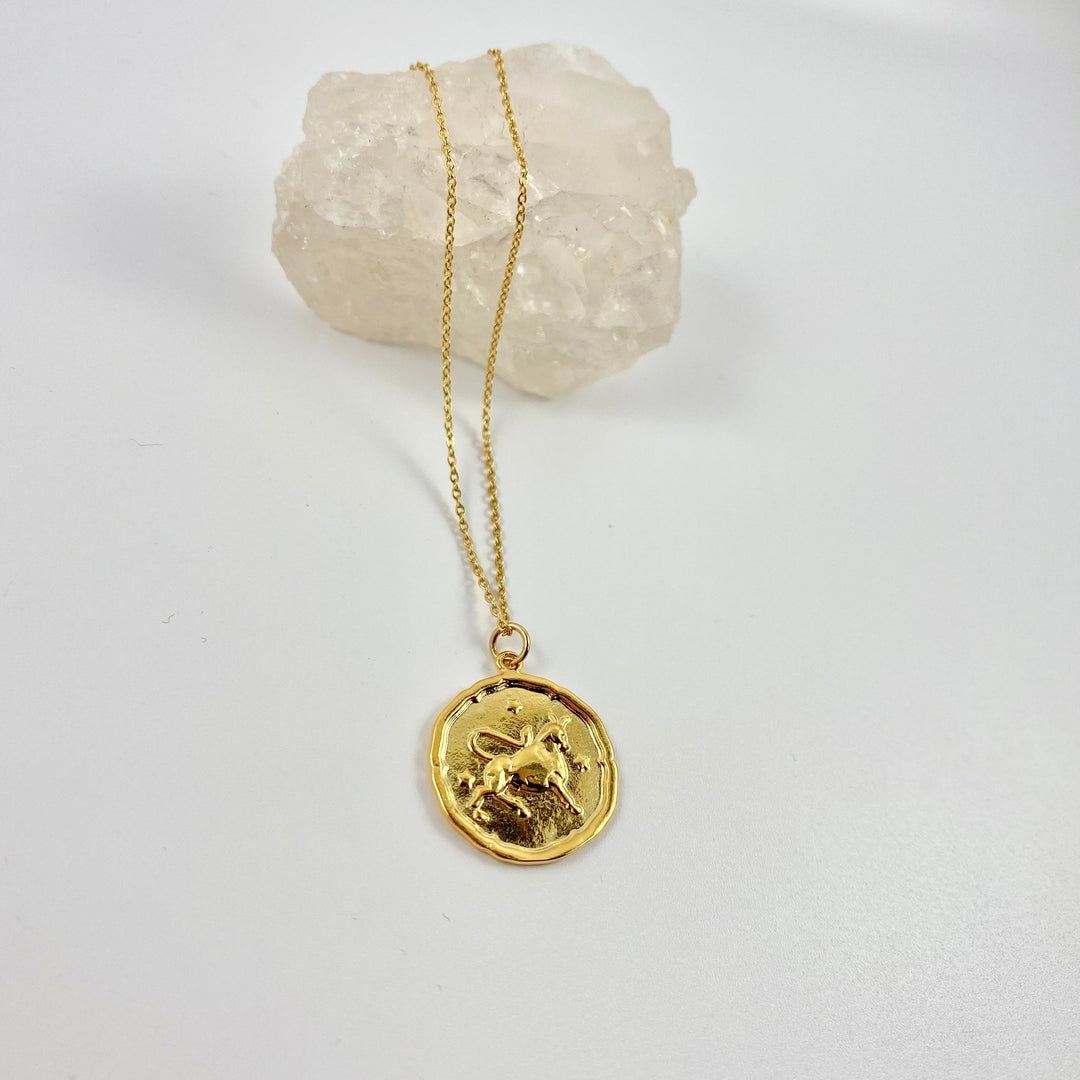 Taurus Zodiac Sign Gold Necklace, this hand crafted Taurus Zodiac Sign Necklace features a 14K gold-filled chain and an 18K vermeil gold charm.