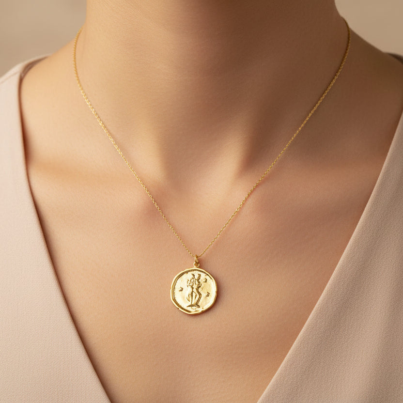 Gemini Zodiac Sign Gold Necklace, this hand crafted Gemini Zodiac Sign Necklace features a 14K gold-filled chain and an 18K vermeil gold charm.