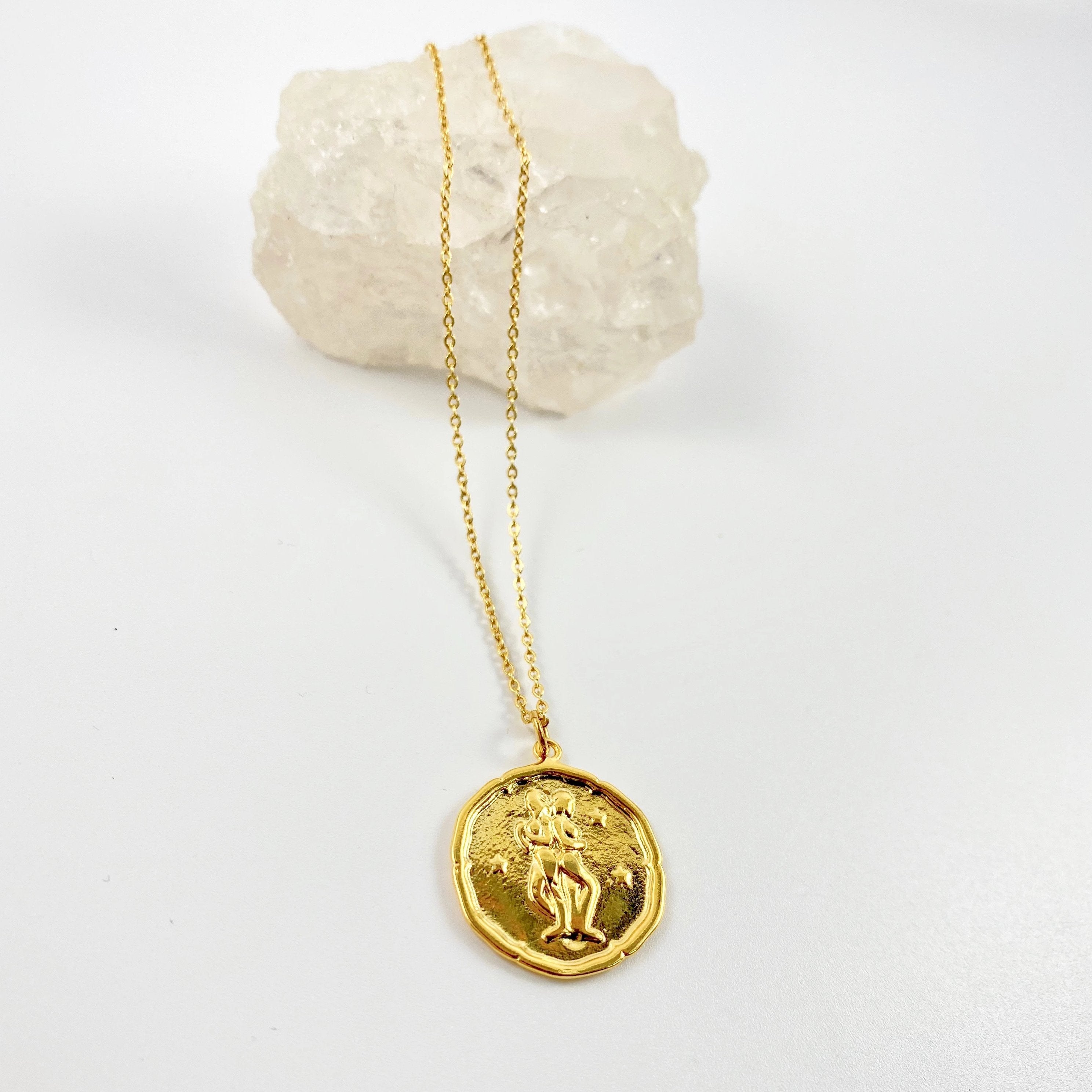 Gemini Zodiac Sign Gold Necklace, this hand crafted Gemini Zodiac Sign Necklace features a 14K gold-filled chain and an 18K vermeil gold charm.
