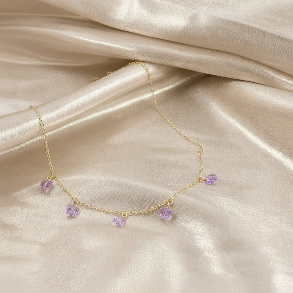 Violet Crystal Butterfly Choker Necklace, Add a touch of charm with the Violet Crystal Butterfly Choker Necklace, a delightful chain of crystal butterflies 
