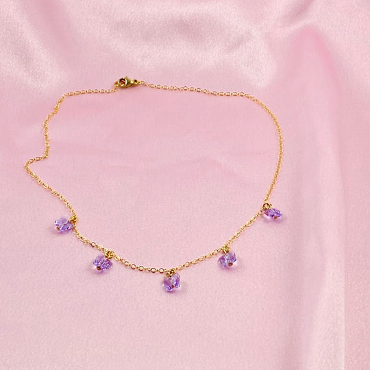 Violet Crystal Butterfly Choker Necklace, Add a touch of charm with the Violet Crystal Butterfly Choker Necklace, a delightful chain of crystal butterflies 