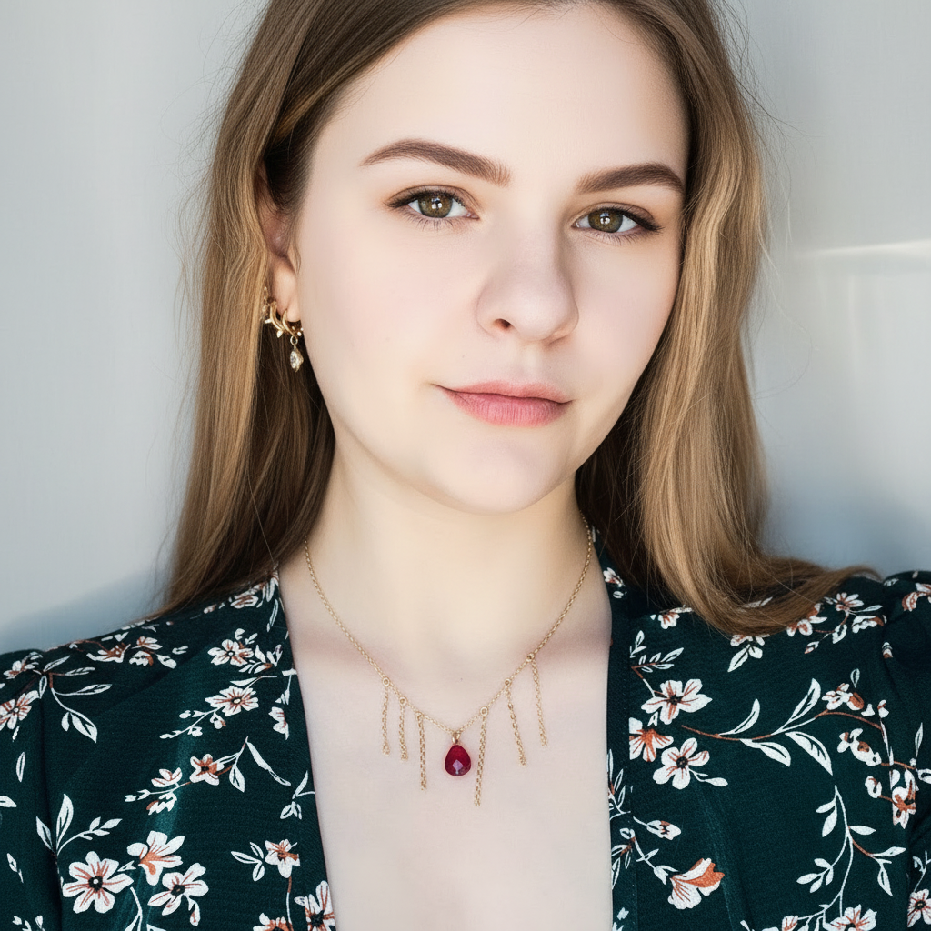 Ruby Red Crystal Gold Tassel Necklace Minimalist Jewelry, hand made with a boho chic style in mind. Each necklace is uniquely crafted with 14k gold f