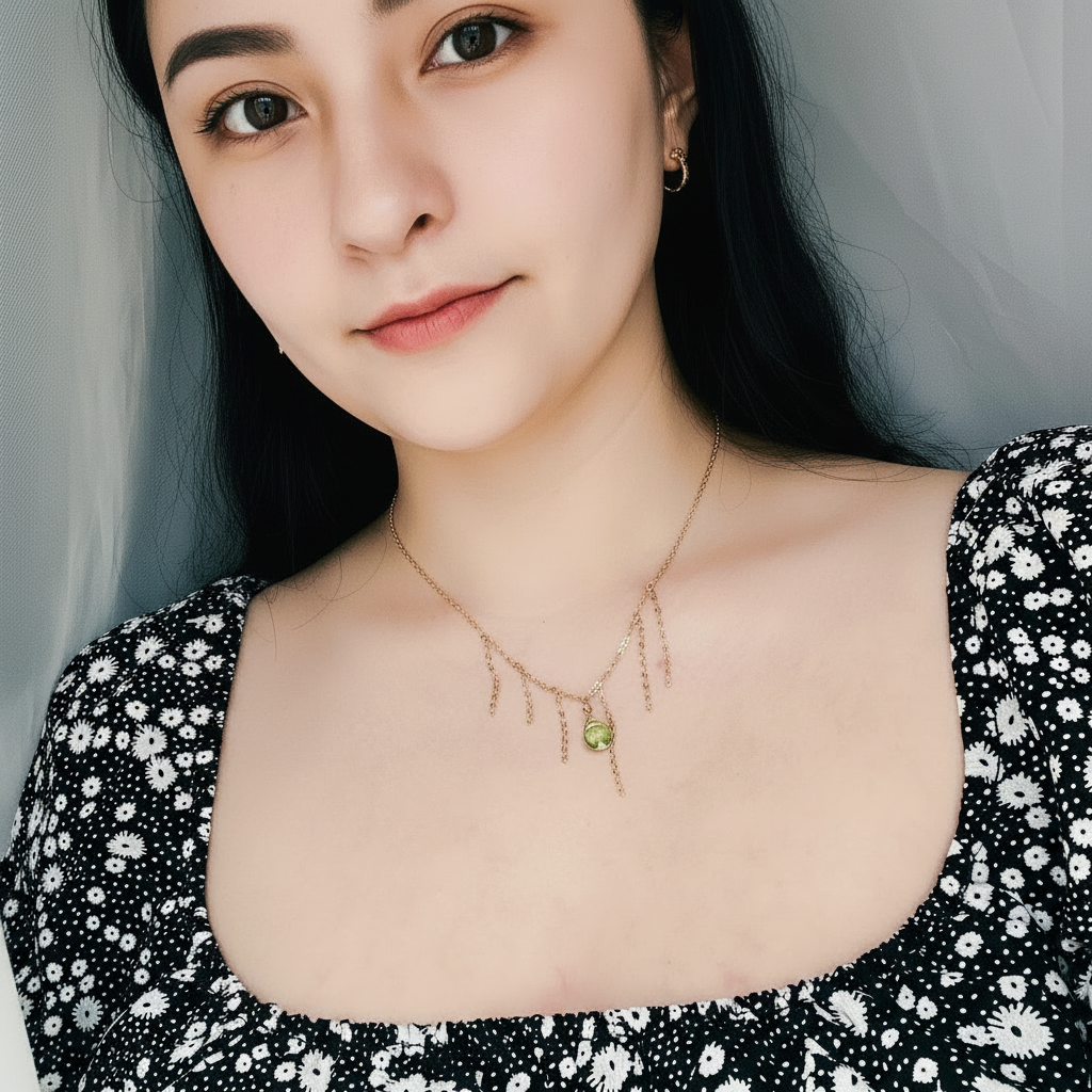 Peridot Green Crystal Gold Tassel Necklace Minimalist Jewelry, hand made with a boho chic style in mind. Each necklace is uniquely crafted with 14k gold