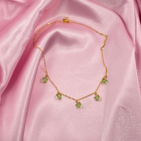 Peridot Green Butterfly Choker Necklace , Add a touch of charm with the Peridot Green Butterfly Choker Necklace, a delightful chain of crystal butterflies