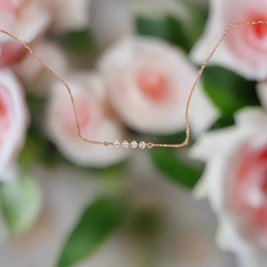 Light Pink Crystal Bar Necklace, This hand made Light Pink Crystal Bar Necklace combines minimalist vibes with a boho twist. Featuring three dazzling crystals
