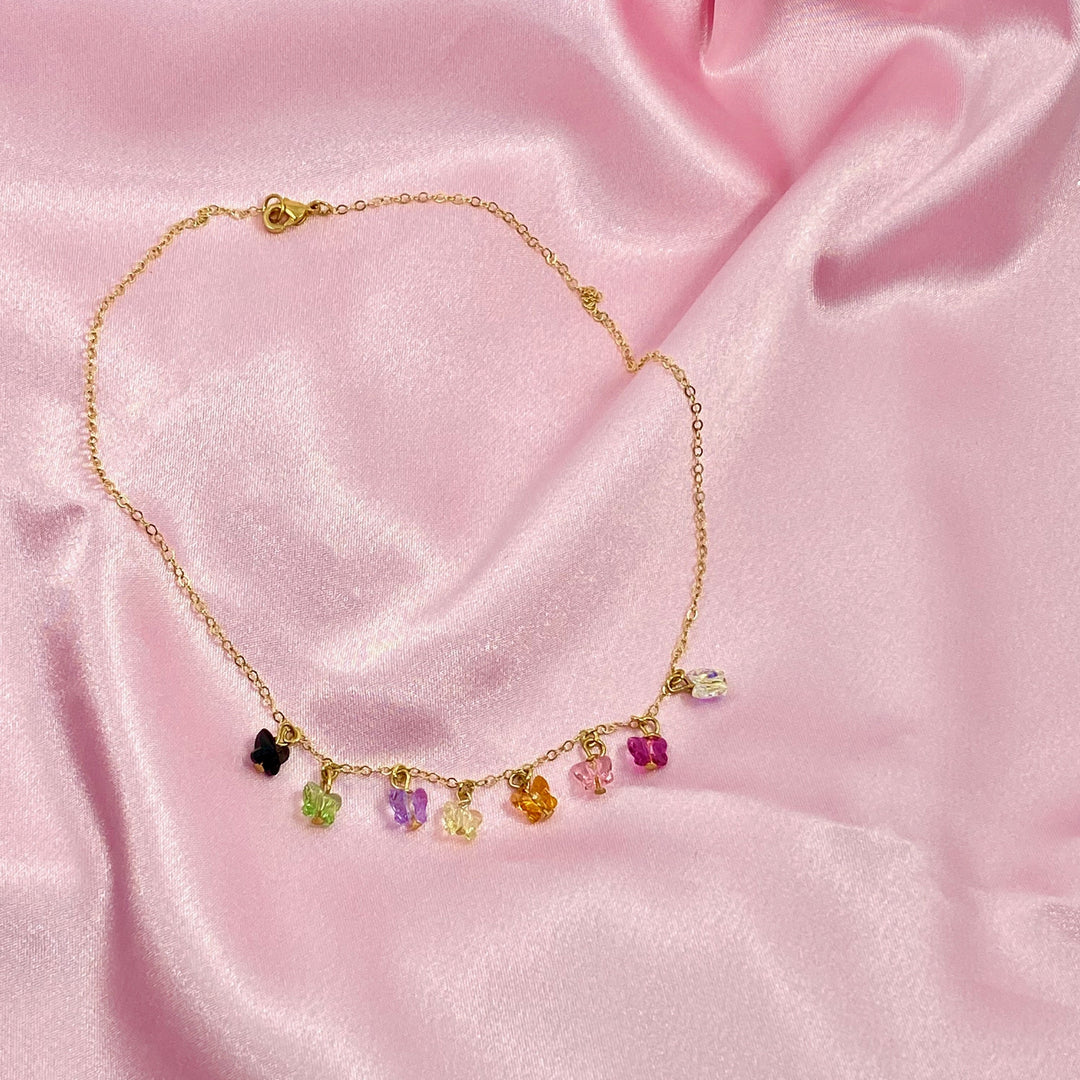 Rainbow Crystal Butterfly Choker Necklace