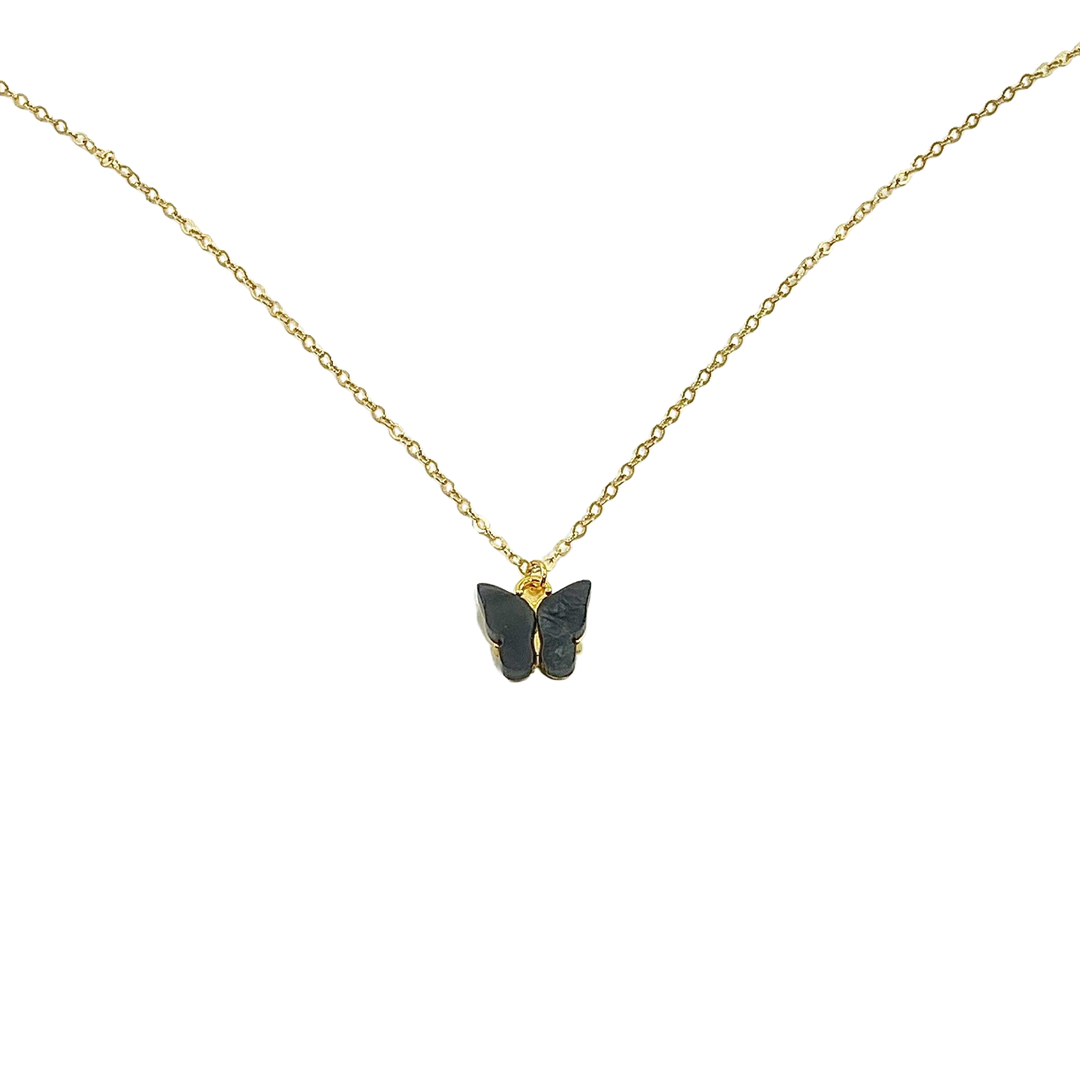 Black Pearl Butterfly Necklace, is perfect for adding a petite, minimalist charm to any look. Lightweight and eye-catching, the 14K gold filled chain and pearlized 