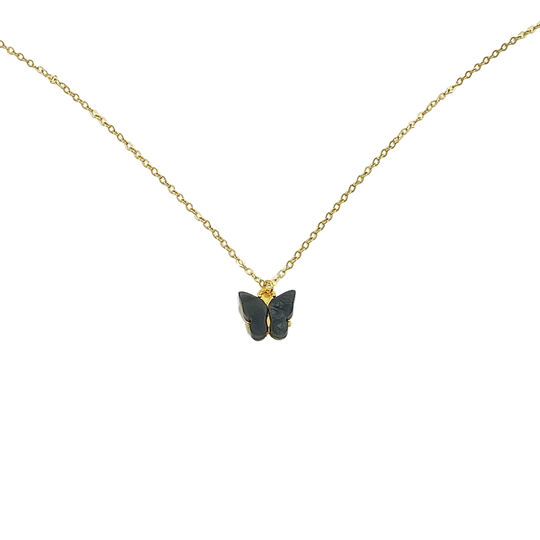 Black Pearl Butterfly Necklace, is perfect for adding a petite, minimalist charm to any look. Lightweight and eye-catching, the 14K gold filled chain and pearlized 