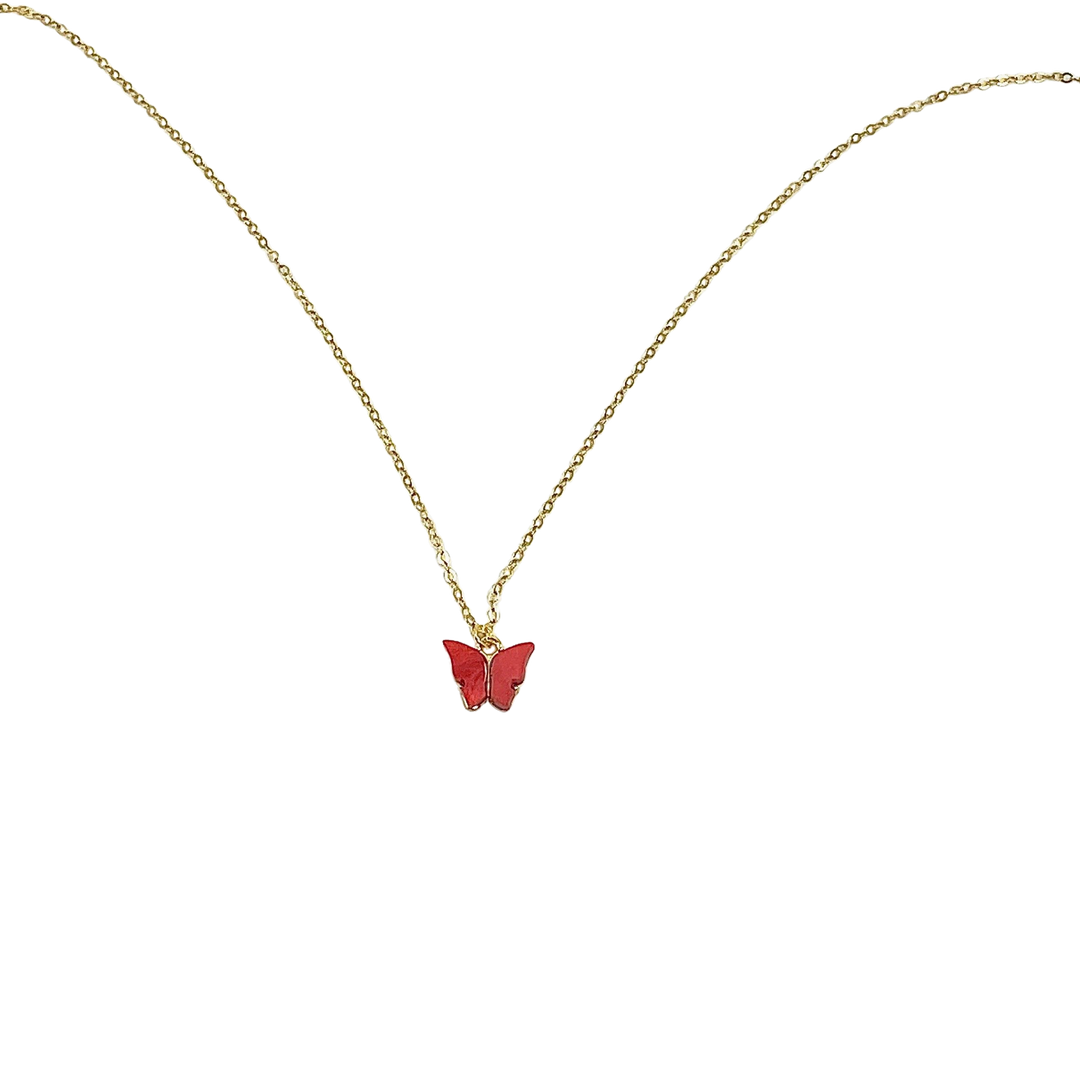 Ruby Red Pearl Butterfly Necklace, is perfect for adding a petite, minimalist charm to any look. Lightweight and eye-catching, the 14K gold filled chain 