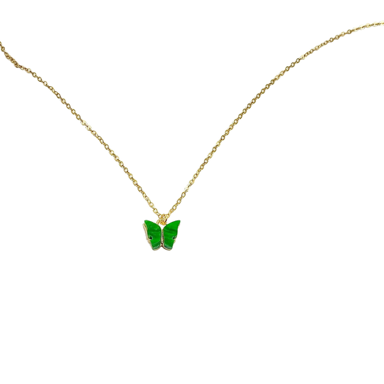 Emerald Green Pearl Butterfly Necklace, is perfect for adding a petite, minimalist charm to any look. Lightweight and eye-catching, the 14K gold filled chain